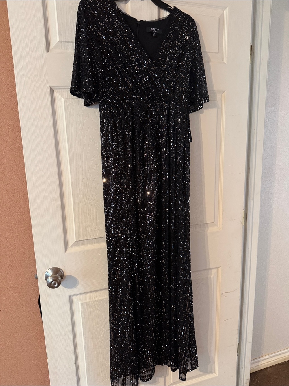 XSCAPE Black Sequin Evening Gown